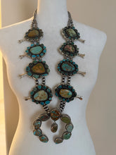 Load image into Gallery viewer, Navajo sterling silver royston cluster squash blossom necklace