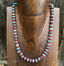 Load image into Gallery viewer, Sterling Silver Heishi Turquoise Coral Bead Necklace. 18 inch
