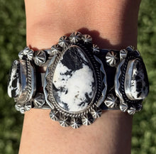 Load image into Gallery viewer, Navajo Sterling Silver White Buffalo Turquoise Cuff Bracelet J Nelson