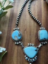 Load image into Gallery viewer, Navajo Sterling Silver Blue Turquoise Lariat Pearls Bead Chain Necklace RY
