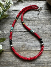 Load image into Gallery viewer, Southwestern 925 Sterling Silver Multi Stone Red Coral Bead Necklace 18 inch