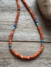 Load image into Gallery viewer, Orange Spiny Oyster Multi Stone Color Sterling Silver Bead Necklace 18 inch Gift