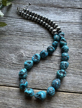 Load image into Gallery viewer, Sterling Silver Blue Kingman Turquoise Nuggets W Pearls Bead Necklace. 18 inch