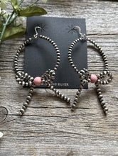 Load image into Gallery viewer, Sterling Silver Bow Pink Conch Pearls Hoop Bead Earrings 3.5 Inch