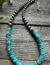 Load image into Gallery viewer, Sterling Silver Blue Turquoise W Pearls Bead Necklace. 18 inch