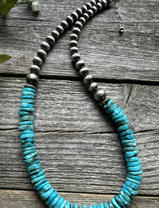 Sterling Silver Blue Turquoise W Pearls Bead Necklace. 18 inch