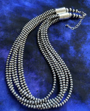 Load image into Gallery viewer, 4mm Multi Strand 925 Sterling Silver Oxidized Pearls Bead Necklace 32 Inch