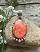 Load image into Gallery viewer, Native American Sterling Silver Red Spiny Oyster Pendant RY