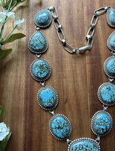 Load image into Gallery viewer, Spiderweb Kingman Turquoise Sterling Silver Navajo Chain Lariat Bead Necklace E