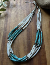 Load image into Gallery viewer, Sterling Silver Multi Strand MOP Mother Of Pearl Turquoise Bead Necklace 22 inch