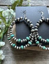 Load image into Gallery viewer, Southwestern SterlingSilver Green Turquoise Pearls Double Loop Earrings 2.5 Inch