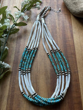 Load image into Gallery viewer, Sterling Silver Multi Strand MOP Mother Of Pearl Turquoise Bead Necklace 22 inch