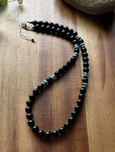 Load image into Gallery viewer, Sterling Silver Black Onyx Turquoise Bead Necklace. 18 Inch Gift