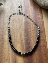 Load image into Gallery viewer, Sterling Silver Graduated Black Onyx Pearls Chain Bead Necklace. 16 Inch. Gift