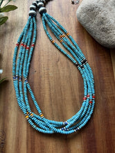 Load image into Gallery viewer, Sterling Silver Multi Strand Stone Blue Turquoise Pearls Bead Necklace. 26 inch