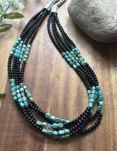 Load image into Gallery viewer, Sterling Silver Multi Strand Black Onyx Turquoise Bead Necklace. 22 Inch