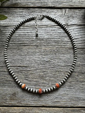 Load image into Gallery viewer, Sterling Silver 4mm Pearls Orange Spiny Oyster Bead Necklace Choker 14 inch