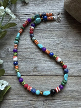 Load image into Gallery viewer, Sterling Silver Multi Color Stone Spiny Turquoise Bead Necklace. 18 inch. Gift