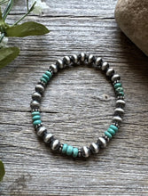 Load image into Gallery viewer, Turquoise 6mm 7 Inch Stretch Sterling Silver Pearls Bead Bracelet