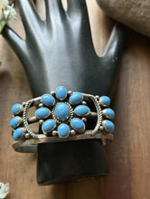 Load image into Gallery viewer, Native American Sterling Silver Blue Turquoise Cluster Cuff Bracelet RB