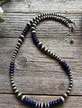Load image into Gallery viewer, Lapis Multi Graduated Sterling Silver Pearls Bead Necklace 18 inch. 4mm - 8mm