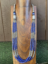 Load image into Gallery viewer, Sterling Silver Multi Strand Lapis W Pearls Bead Necklace 30 inch