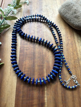 Load image into Gallery viewer, Long Sterling Silver Graduated Blue Lapis Turquoise Bead Necklace. 36 inch