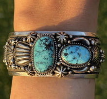 Load image into Gallery viewer, Navajo Native Sterling Silver Turquoise Cuff Bracelet H Piasso