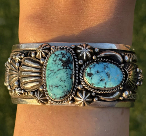 Navajo Native Sterling Silver Turquoise Cuff Bracelet H Piasso