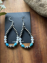 Load image into Gallery viewer, Sterling Silver Freshwater Pearl Turquoise Pearls Bead Loop Hoop Earrings