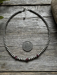 Sterling Silver 4mm Pearls Purple Spiny Oyster Bead Necklace Choker 14 inch