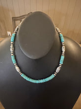 Load image into Gallery viewer, Sterling silver  turquoise wb turquoise bead necklace 18 inch