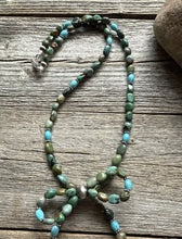 Load image into Gallery viewer, Bow Blue Green Turquoise Sterling Silver Pearls Bead Necklace. 18 Inch. Gift