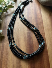 Load image into Gallery viewer, Sterling Silver Multi Strand Black Onyx Turquoise Pearls Bead Necklace. 26 Inch