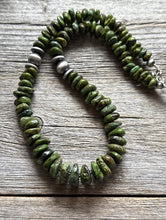 Load image into Gallery viewer, Sterling Silver Green Turquoise Nuggets W Pearls Bead Necklace. 18 Inch