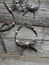 Load image into Gallery viewer, Bow Sterling Silver Pink Conch 4mm Pearls Bead Necklace Earrings Bracelet Set