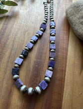 Load image into Gallery viewer, Sterling Silver Purple Charoite W Pearls Bead Necklace. 18 Inch Gift