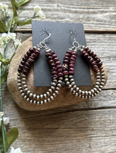 Load image into Gallery viewer, Sterling Silver Double Loop Purple Spiny Oyster Pearls Hoop Earrings.