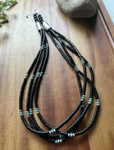 Load image into Gallery viewer, Sterling Silver Multi Strand Black Onyx Turquoise Pearls Bead Necklace. 26 Inch
