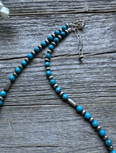 Load image into Gallery viewer, Sterling Silver Blue Turquoise W Pearls Bead Necklace. 16 inch
