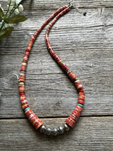 Load image into Gallery viewer, Sterling Silver Graduated Multi Stone Spiny Oyster Heishi Bead Necklace 18 inch