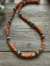 Load image into Gallery viewer, Sterling Silver Orange Spiny Oyster W Pearls Bead Necklace 18 inch