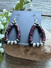 Load image into Gallery viewer, Southwestern Sterling Silver Purple Spiny Oyster Pearls Loop Earrings