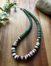 Load image into Gallery viewer, Sterling Silver Green Turquoise Purple Spiny Oyster Bead Necklace. 19 Inch