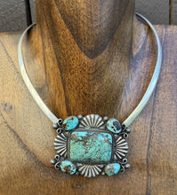 Load image into Gallery viewer, Native American Sterling Silver Turquoise Cluster Pendant Necklace TJ