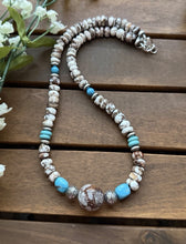 Load image into Gallery viewer, Sterling Silver Brown Wild Horse Turquoise Bead Necklace. 18 Inch. Gift