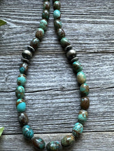 Load image into Gallery viewer, Sterling Silver Turquoise Nuggets W Pearls Bead Necklace. 18 inch