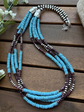 Load image into Gallery viewer, Sterling Silver Multi Strand Purple Spiny Oyster Turquoise Bead Necklace 26 Inch