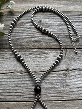Load image into Gallery viewer, Jacla Sterling Silver Multi Graduated Onyx Pearls Bead Necklace 24 inch