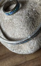 Load image into Gallery viewer, Blue Green Fire Opal Inlay Sterling Silver Bangle Bracelet Ring Set